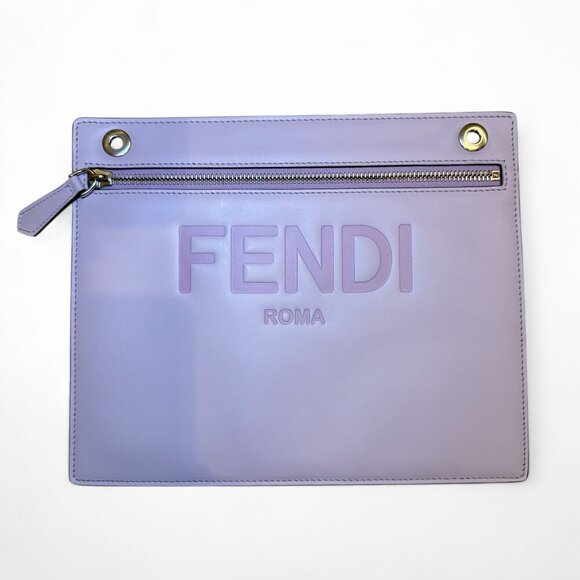 FENDI Peekaboo Pocket Leather Pouch Lilac NWOT - Picture 1 of 16